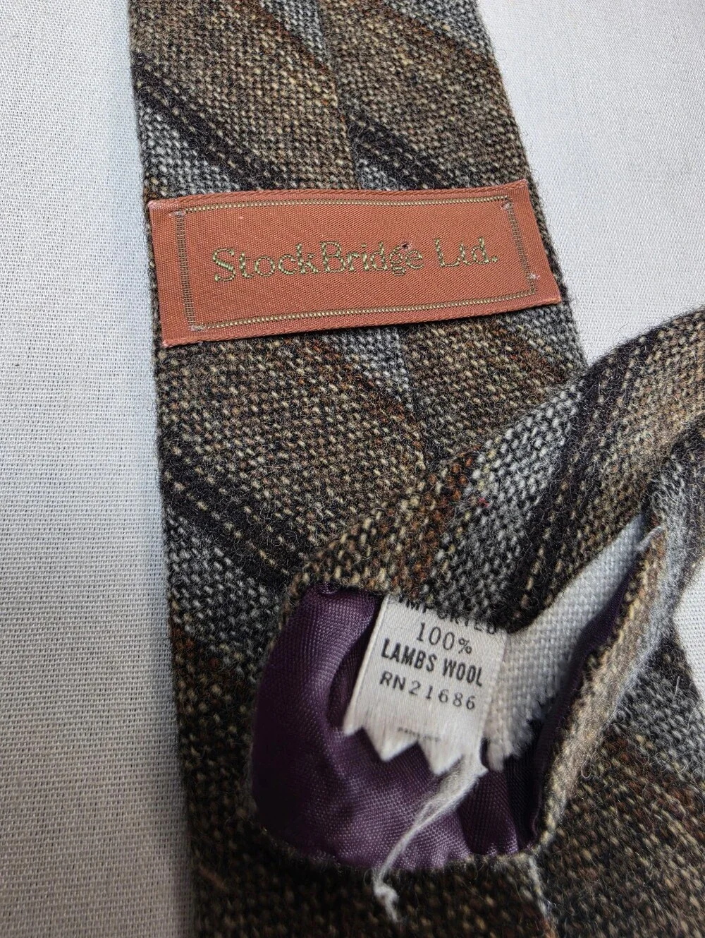 Men's Vintage Brown & Gray Striped Lamb's Wool Tie